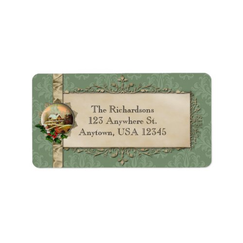 Green Damask and Country Christmas Label