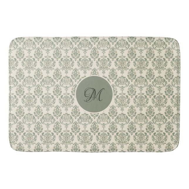 Green Damask Bath Mat (Front)