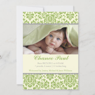 Green Damask Birth Announcement