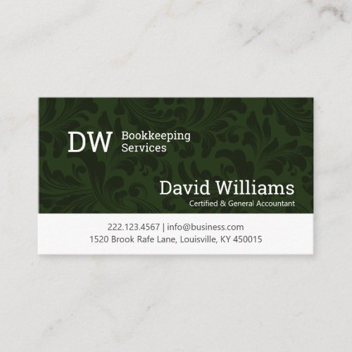 Green Damask BookkeepingAccounting Business Card