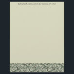Green Damask Border Letterhead<br><div class="desc">A vintage damask border in dark green,  on a pale moss green background,  creates beautiful and elegant letterhead stationery that you will love. The back is plain,  light moss green,  in the same shade as the front,  without the text or border.</div>