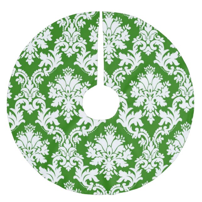 Green Damask Christmas Tree Skirt (Front)