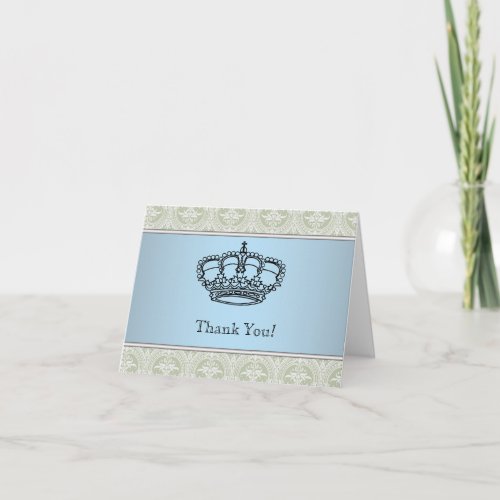 Green Damask Crown Little Prince Thank You Cards