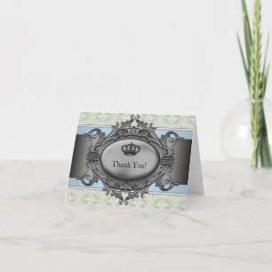 Green Damask Crown Little Prince Thank You Cards