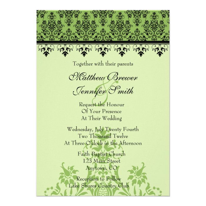 Green Damask Custom Wedding Invitation