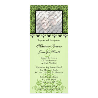 Green Damask Custom Wedding Invitation with Photo