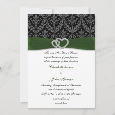 green damask diamante wedding invitation