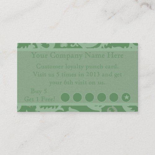 Green Damask Discount Promotional Punch Card Business Card