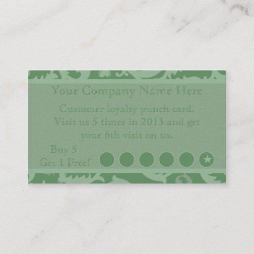 Customizable Green Damask Discount Promotional Punch Card Business Card