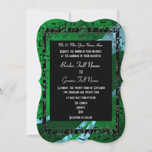 Green damask elegant formal wedding invitation