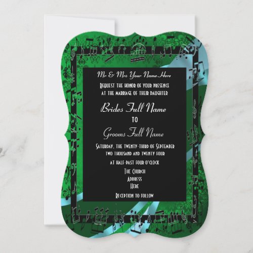 Green  damask elegant formal wedding invitation