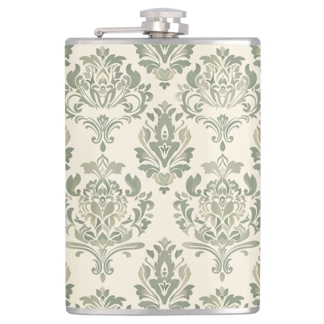 Green Damask Flask (Front)