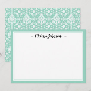 Green Damask French Design Personalized Note Card