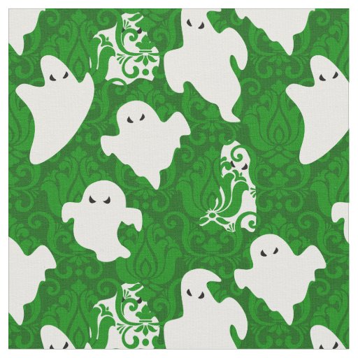 green damask ghost halloween paranormal apparition fabric