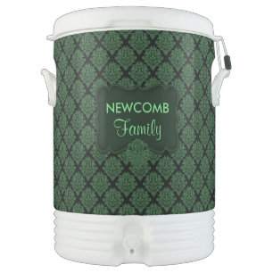 Green Damask-Igloo Beverage Cooler, 10g Cooler