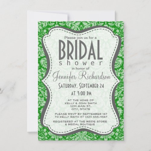 Green Damask Custom Invite