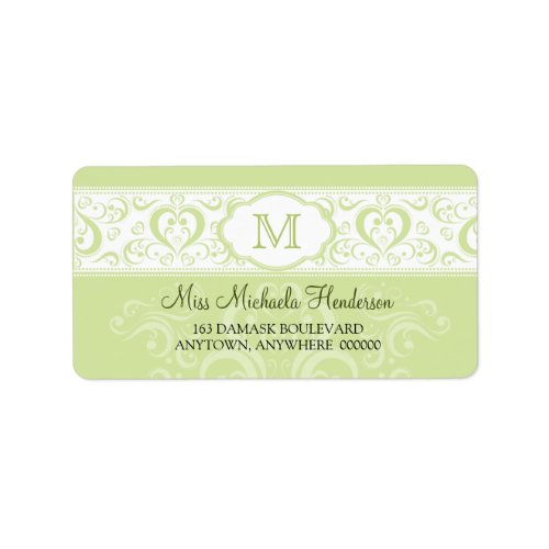 Green Damask Monogram Address Label