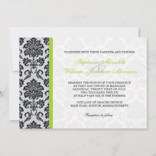 Green Damask Monogram Invitation