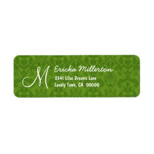 Green Damask Monogram M No 001 Address Label