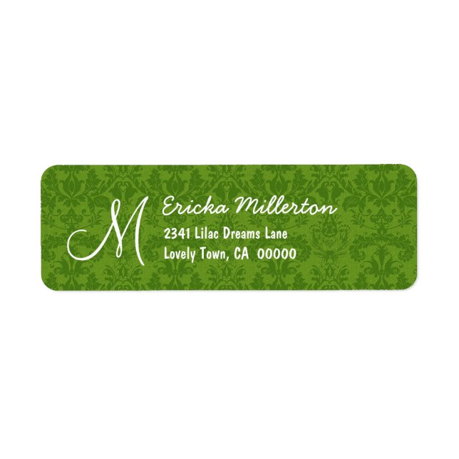 Green Damask Monogram M No 001 Address Label (Front)