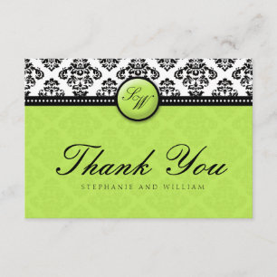Green Damask Monogram Wedding Thank You Card