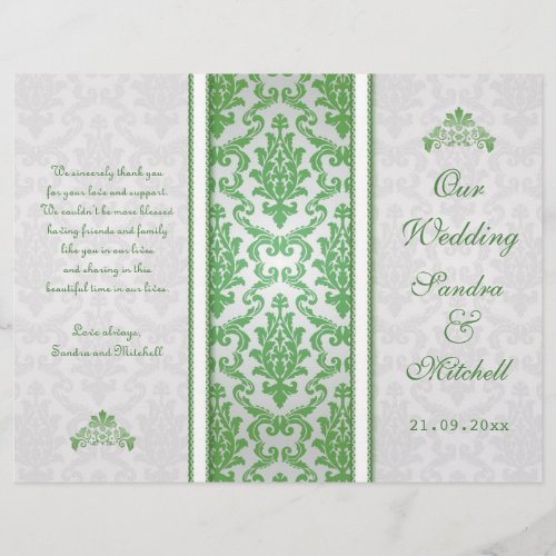 Green damask on silver Wedding Program