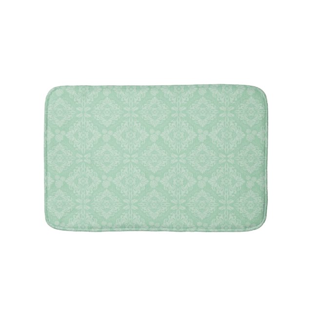 Green damask pattern bath mat (Front)