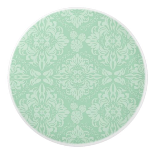 Green damask pattern ceramic knob