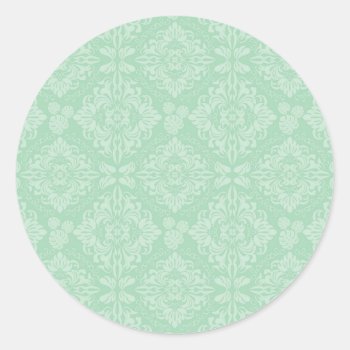 Green Damask Pattern Classic Round Sticker by trendzilla at Zazzle