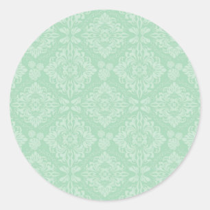 Green damask pattern classic round sticker