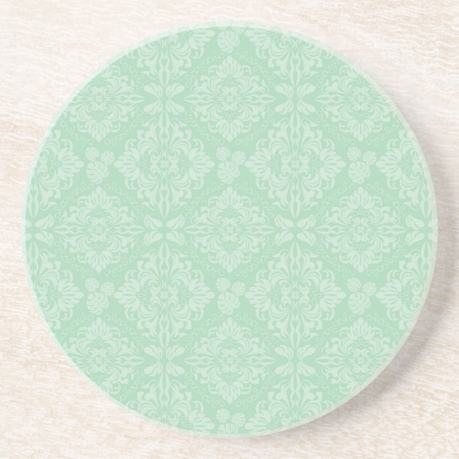 Green damask pattern coaster (Front)
