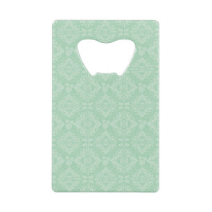 Green damask pattern credit card bottle opener