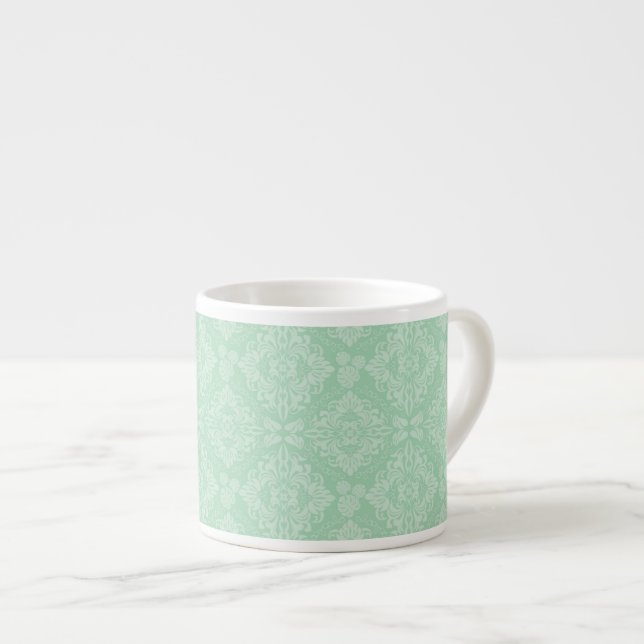 Green damask pattern espresso cup (Front Right)