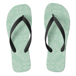 Green damask pattern flip flops