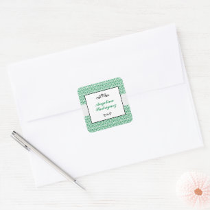 Green Damask Pattern Graduation Square Sticker