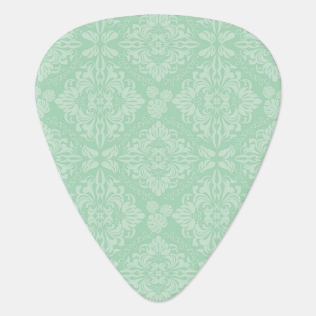 Green damask pattern guitar pick (Front)