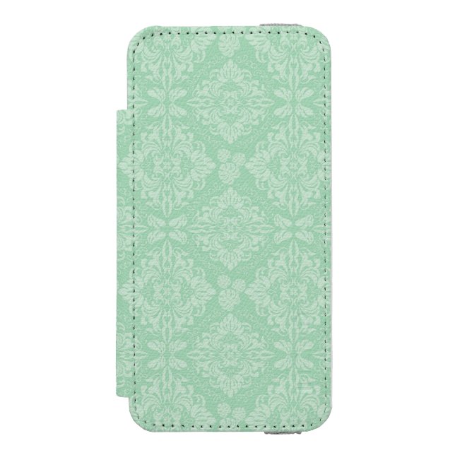 Green damask pattern incipio iPhone wallet case (Folio Front)
