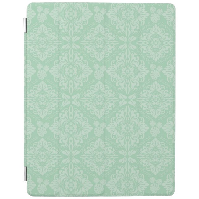 Green damask pattern iPad smart cover (Front)