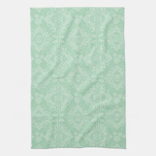 Green damask pattern kitchen towel