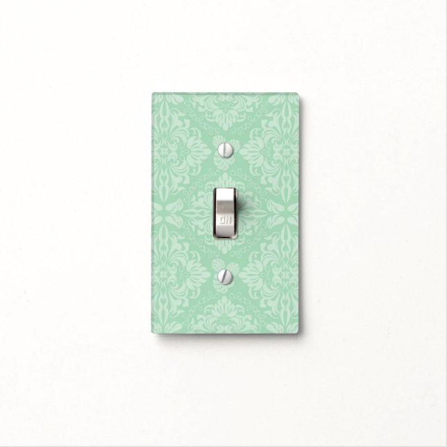 Green damask pattern light switch cover (In Situ)