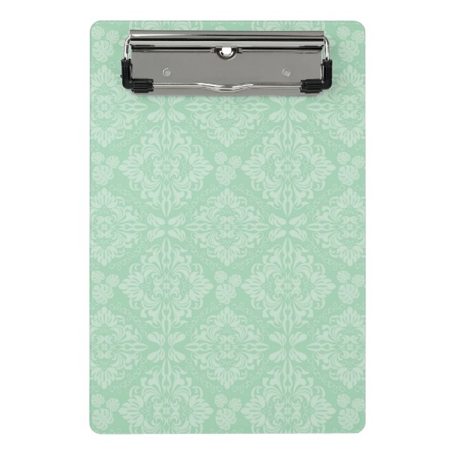 Green damask pattern mini clipboard (Front)
