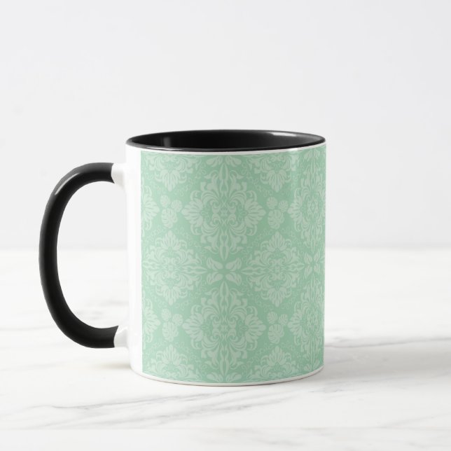 Green damask pattern mug (Left)