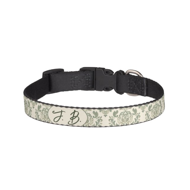 Green Damask Pattern Pet Collar (Front)