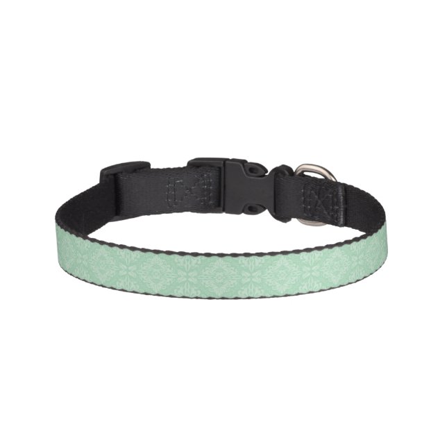 Green damask pattern pet collar (Front)