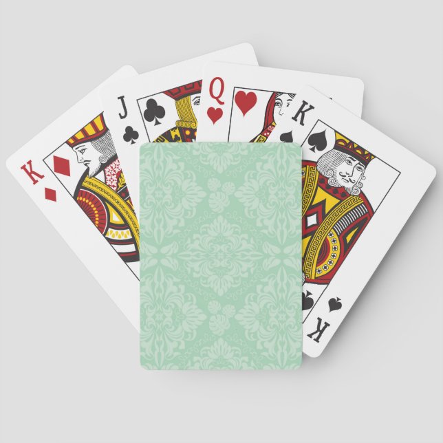 Green damask pattern poker cards (Back)