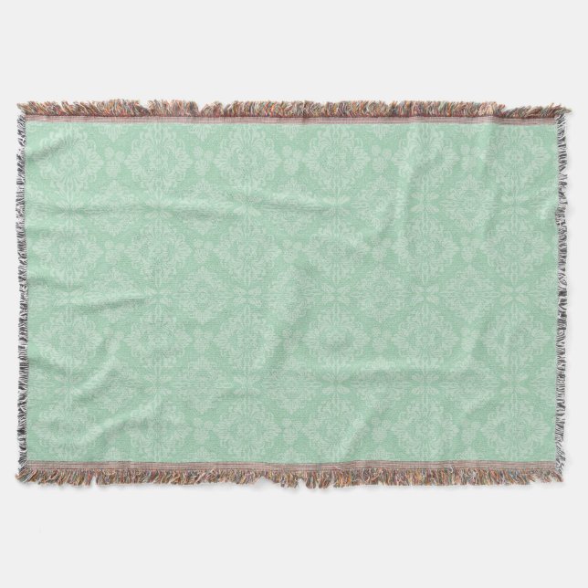 Green damask pattern throw blanket (Front)