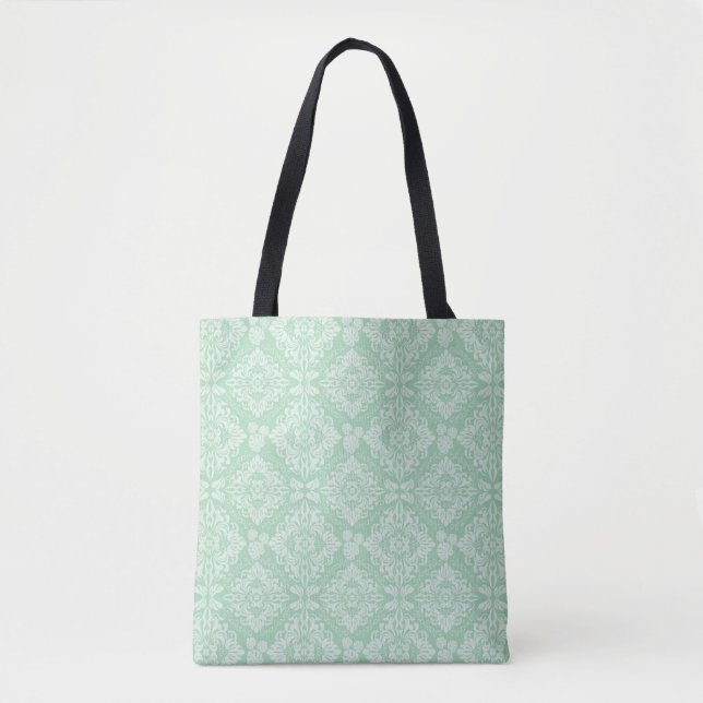 Green damask pattern tote bag (Front)