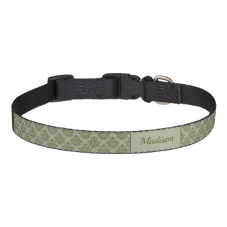 Green Damask Pattern With Custom Pet Name Collar