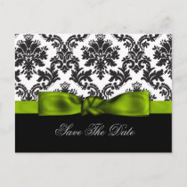 green damask Save the date Announcement Postcard