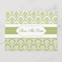 green damask save the date announcement postcard